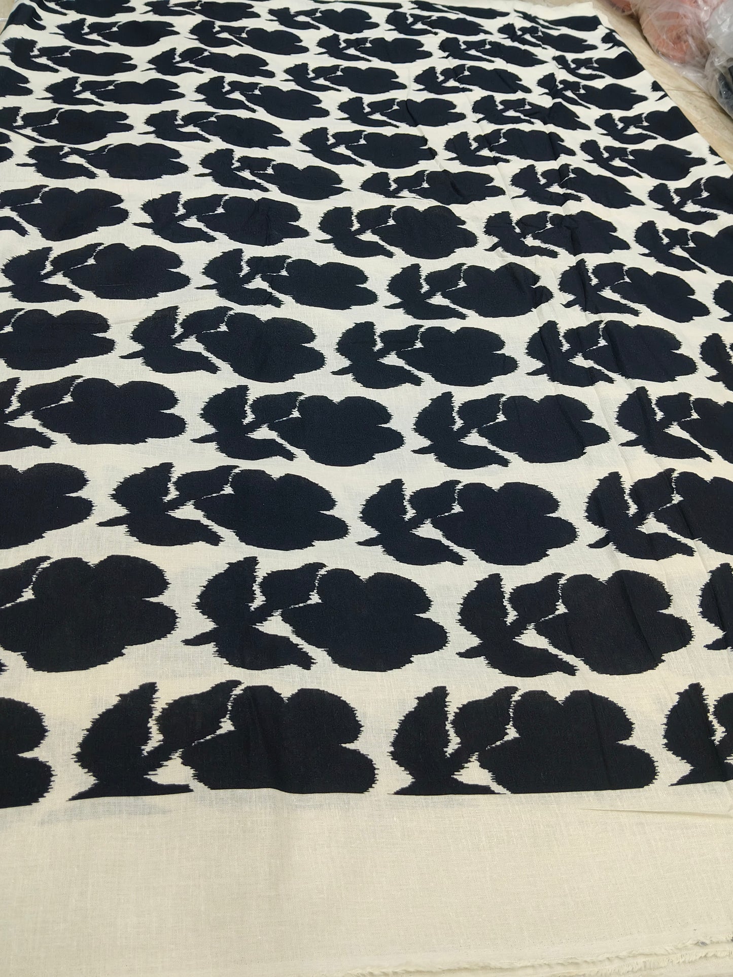 Buy Cotton Linen Blend Black Flower Floral Print Fabric