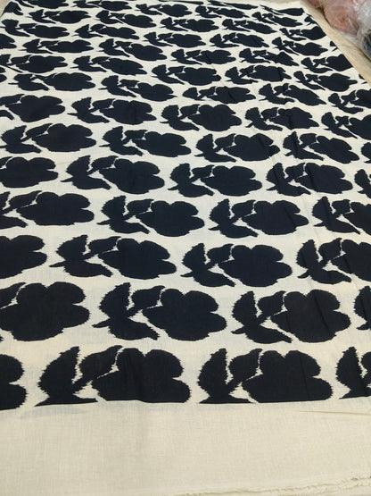 Buy Cotton Linen Blend Black Flower Floral Print Fabric