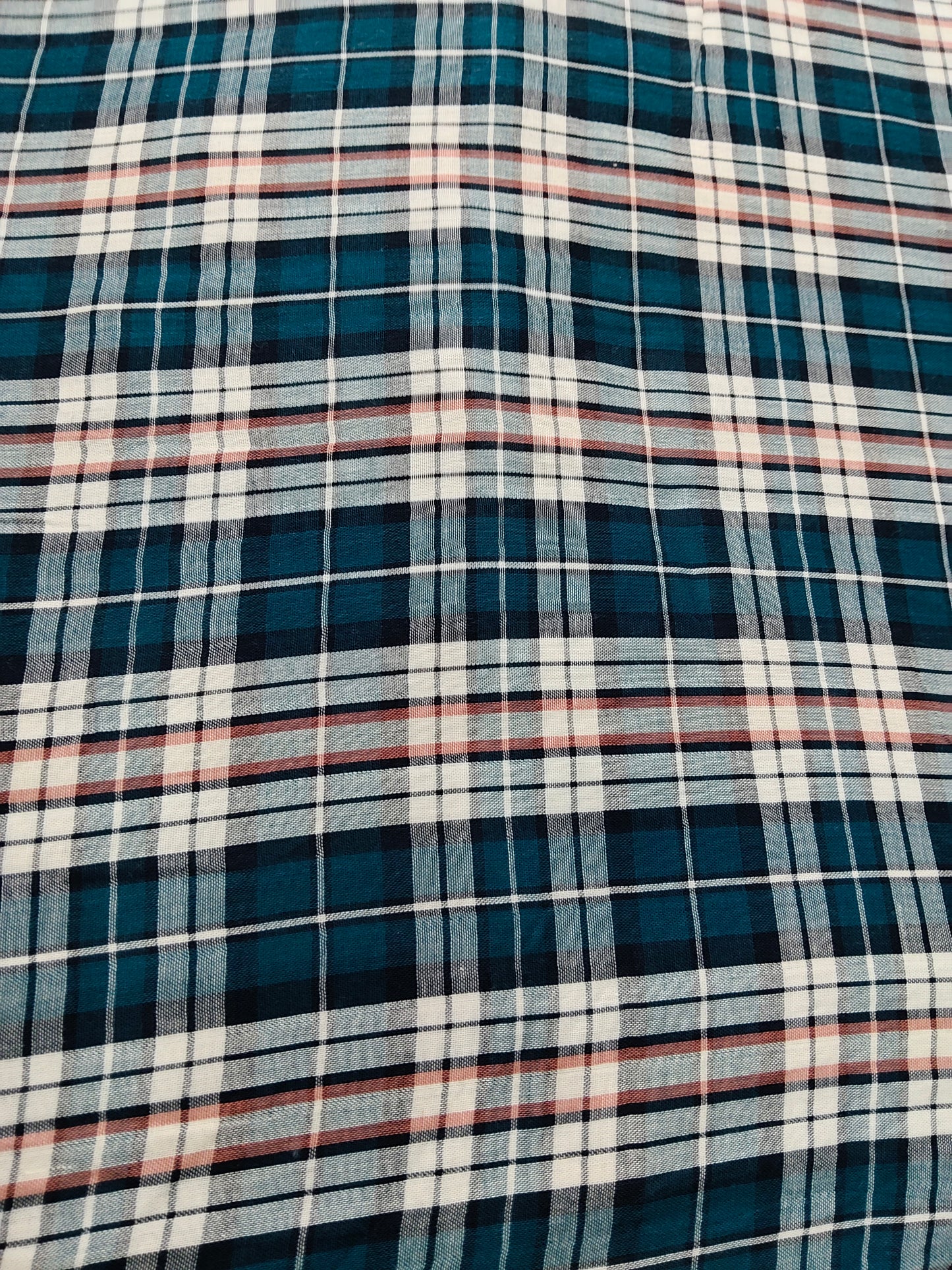 Buy Muslin Double Cloth Tartan Multi Colour Teal Green Check Print Fabric