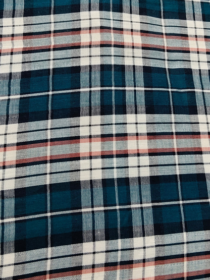 Buy Muslin Double Cloth Tartan Multi Colour Teal Green Check Print Fabric