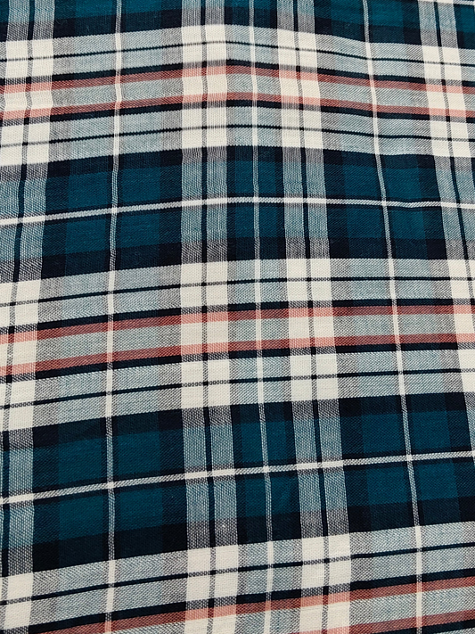 Buy Muslin Double Cloth Tartan Multi Colour Teal Green Check Print Fabric