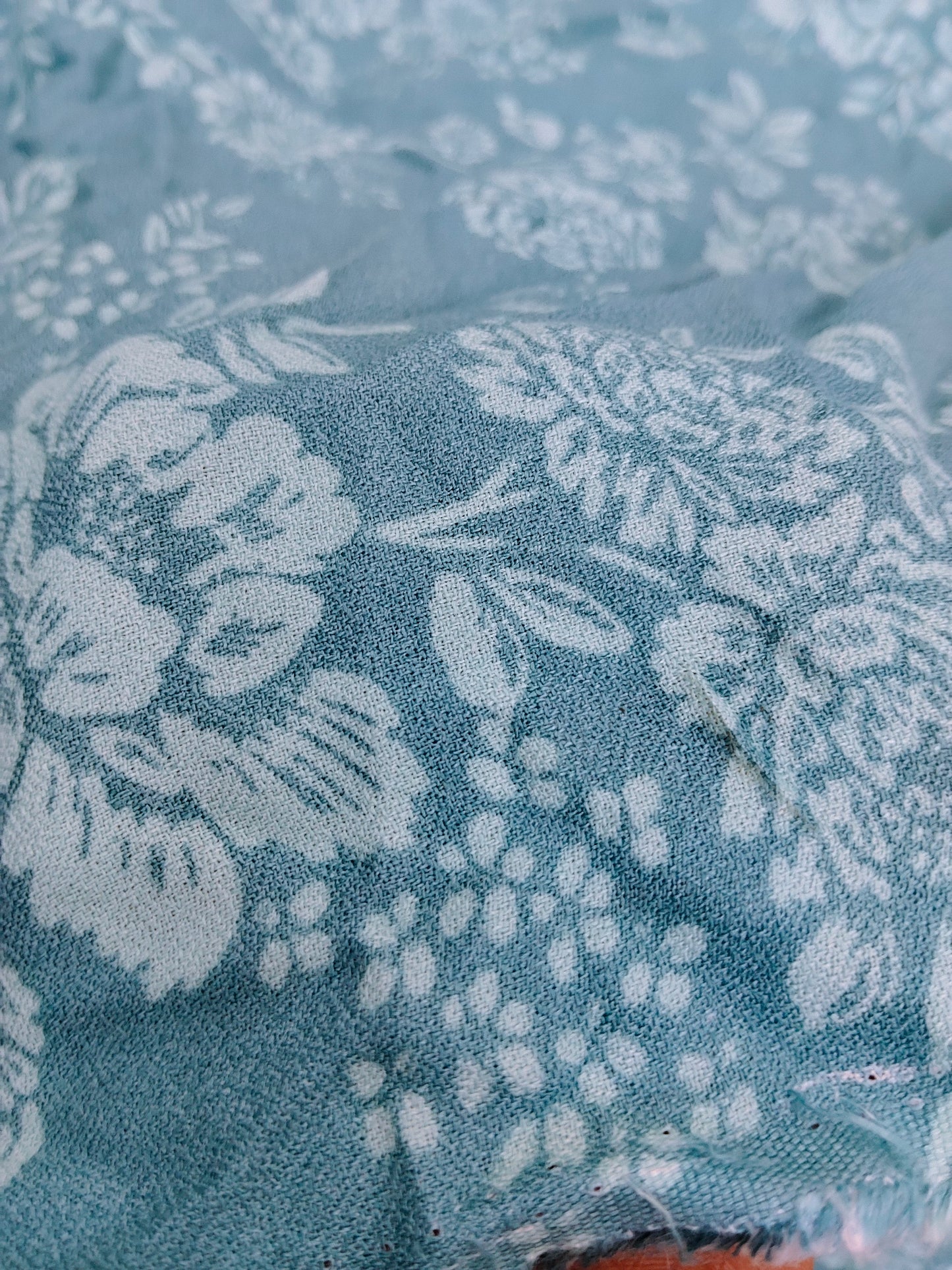 Buy Moss Rayon Slate Dusty Blue White Monochrome Floral Design Print Fabric
