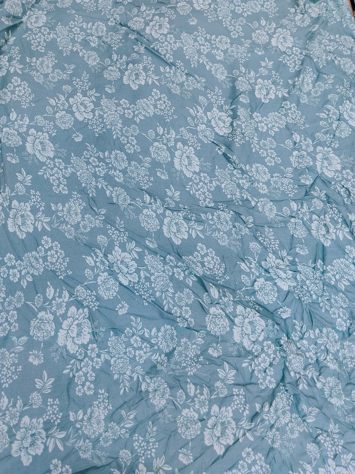Buy Moss Rayon Slate Dusty Blue White Monochrome Floral Design Print Fabric