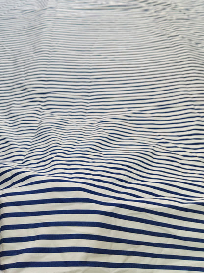 Buy Cotton Poplin Navy Stripe Print Fabric
