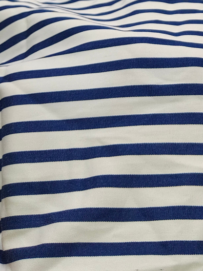 Buy Cotton Poplin Navy Stripe Print Fabric