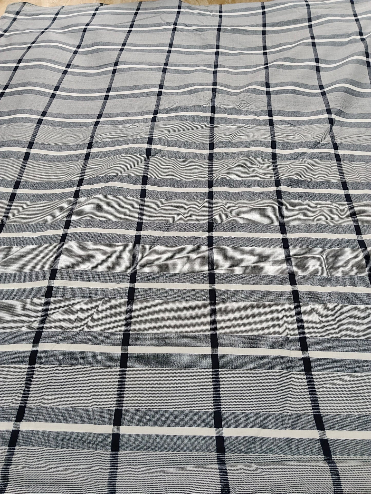 Buy Cotton Grey Multi Line Stripe Check Print Fabric