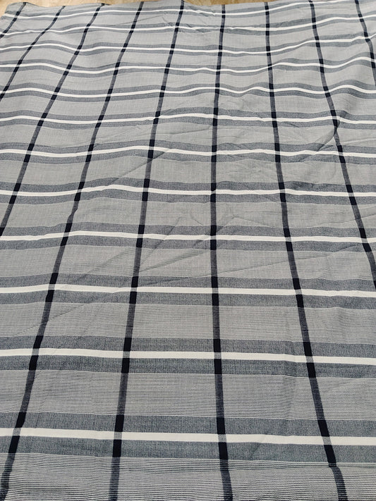 Buy Cotton Grey Multi Line Stripe Check Print Fabric
