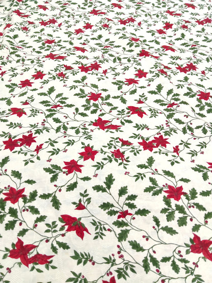 Buy Cotton Jacquard Poensettia Holly Christmas Print Fabric