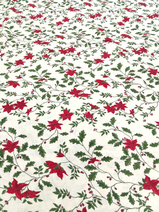 Buy Cotton Jacquard Poensettia Holly Christmas Print Fabric