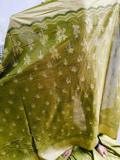 Buy Rayon Lurex Foil Border Floral Print Fabric