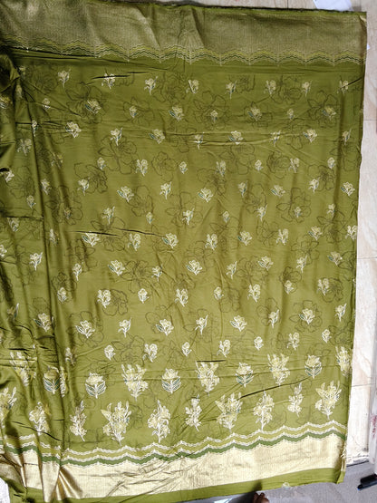 Buy Rayon Lurex Foil Border Floral Print Fabric