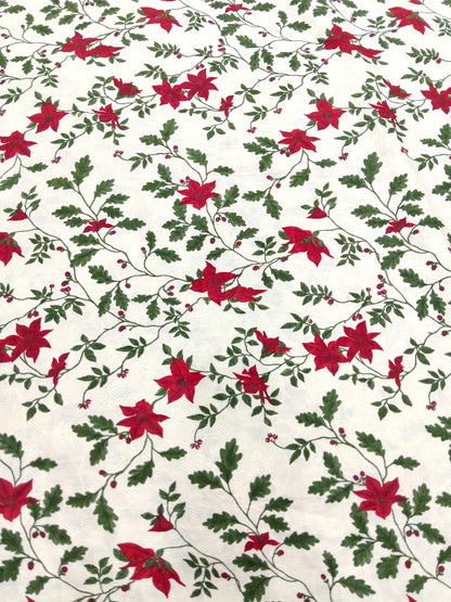 Buy Cotton Jacquard Poensettia Holly Christmas Print Fabric