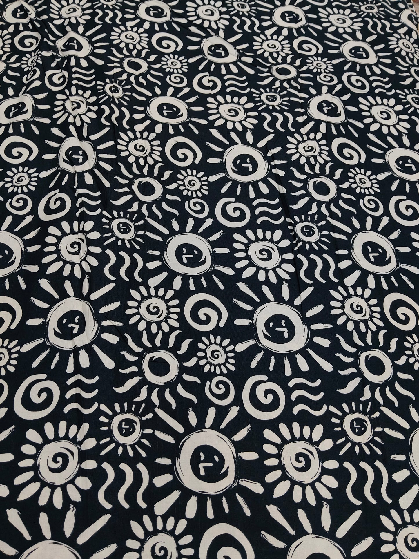 Buy Cotton Linen Blend Ethnic Tribal Sun Motif Print Fabric