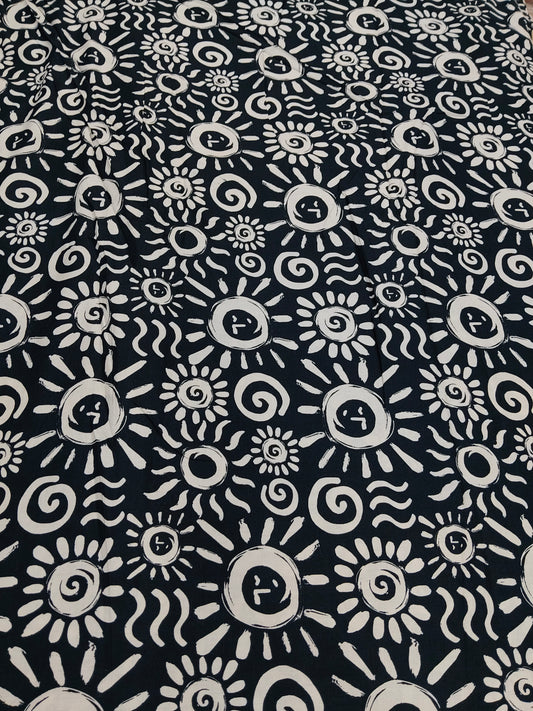 Buy Cotton Linen Blend Ethnic Tribal Sun Motif Print Fabric