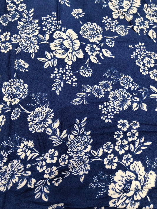 Buy Moss Rayon Navy Blue Floral Print Fabric