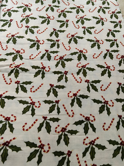 Buy Cotton Muslin Double Cloth Christmas Holly And Berries Print Fabric