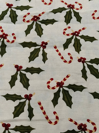Buy Cotton Muslin Double Cloth Christmas Holly And Berries Print Fabric