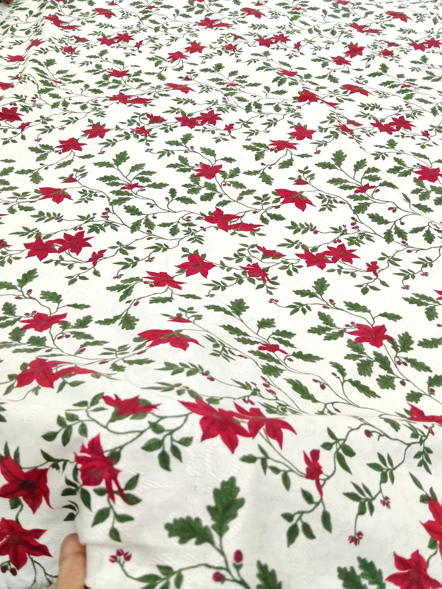 Buy Cotton Jacquard Poensettia Holly Christmas Print Fabric