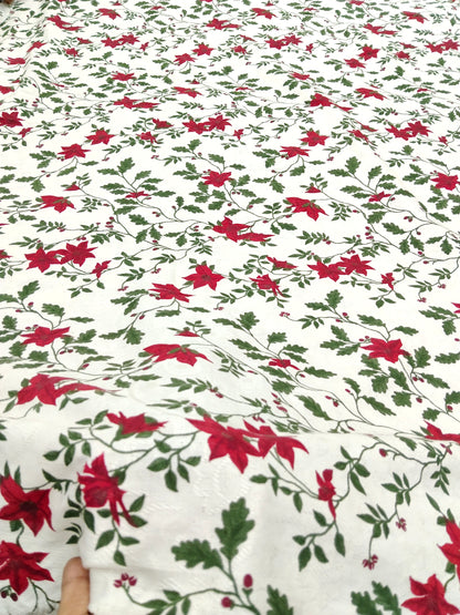 Buy Cotton Jacquard Poensettia Holly Christmas Print Fabric