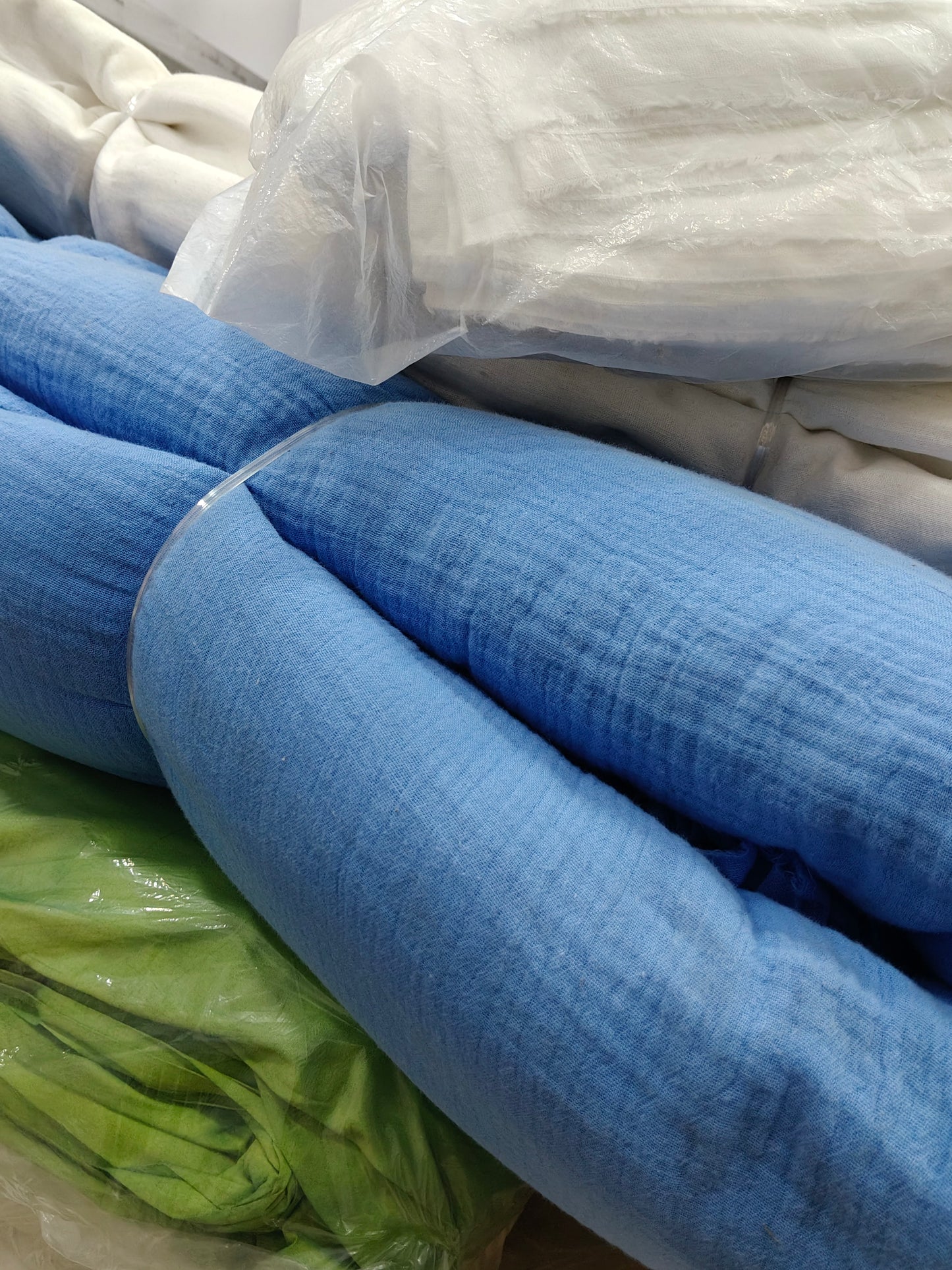 Buy Cotton Muslin Double Cloth Blue Plain Fabric