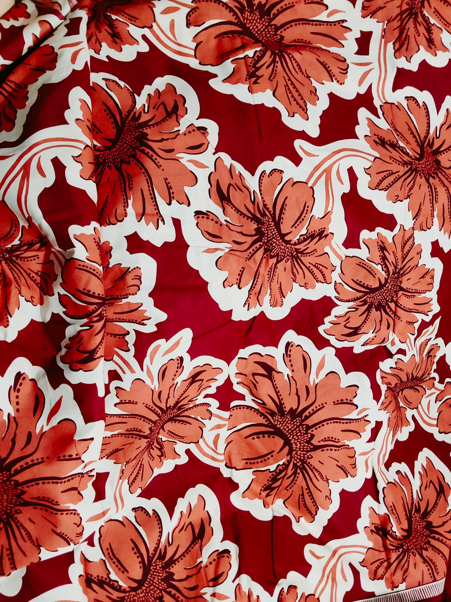 Buy Cotton Linen Blend Red Floral Print Fabric
