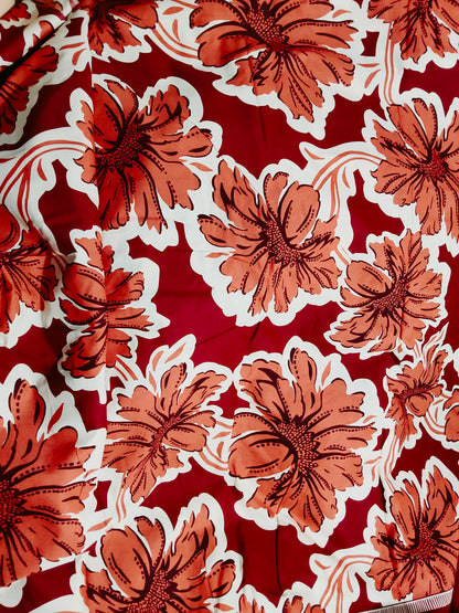 Buy Cotton Linen Blend Red Floral Print Fabric