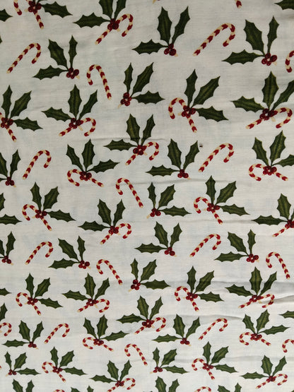 Buy Cotton Muslin Double Cloth Christmas Holly And Berries Print Fabric