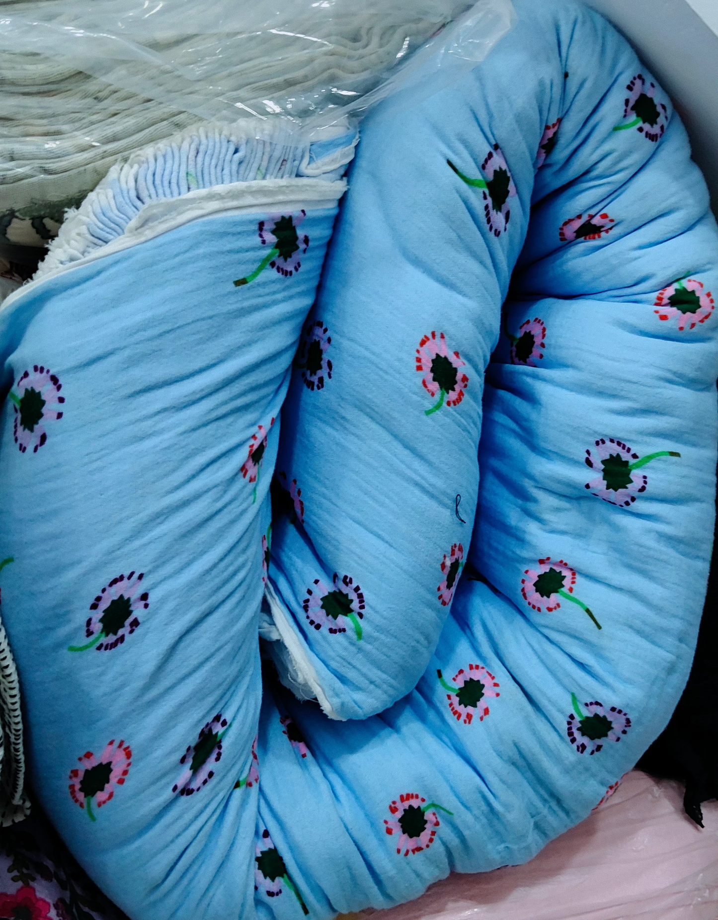 Buy Cotton Muslin Flower Design Double Cloth Fabric
