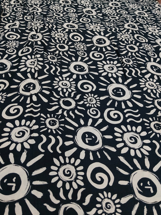 Buy Cotton Linen Blend Ethnic Tribal Sun Motif Print Fabric