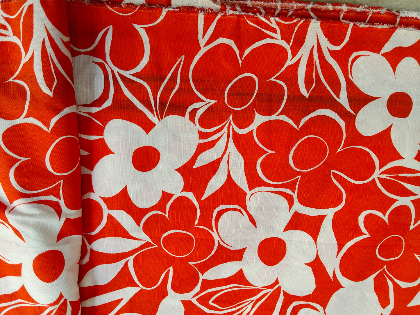 Buy Viscose Orange Vintage Bold Floral Slub Print Fabric