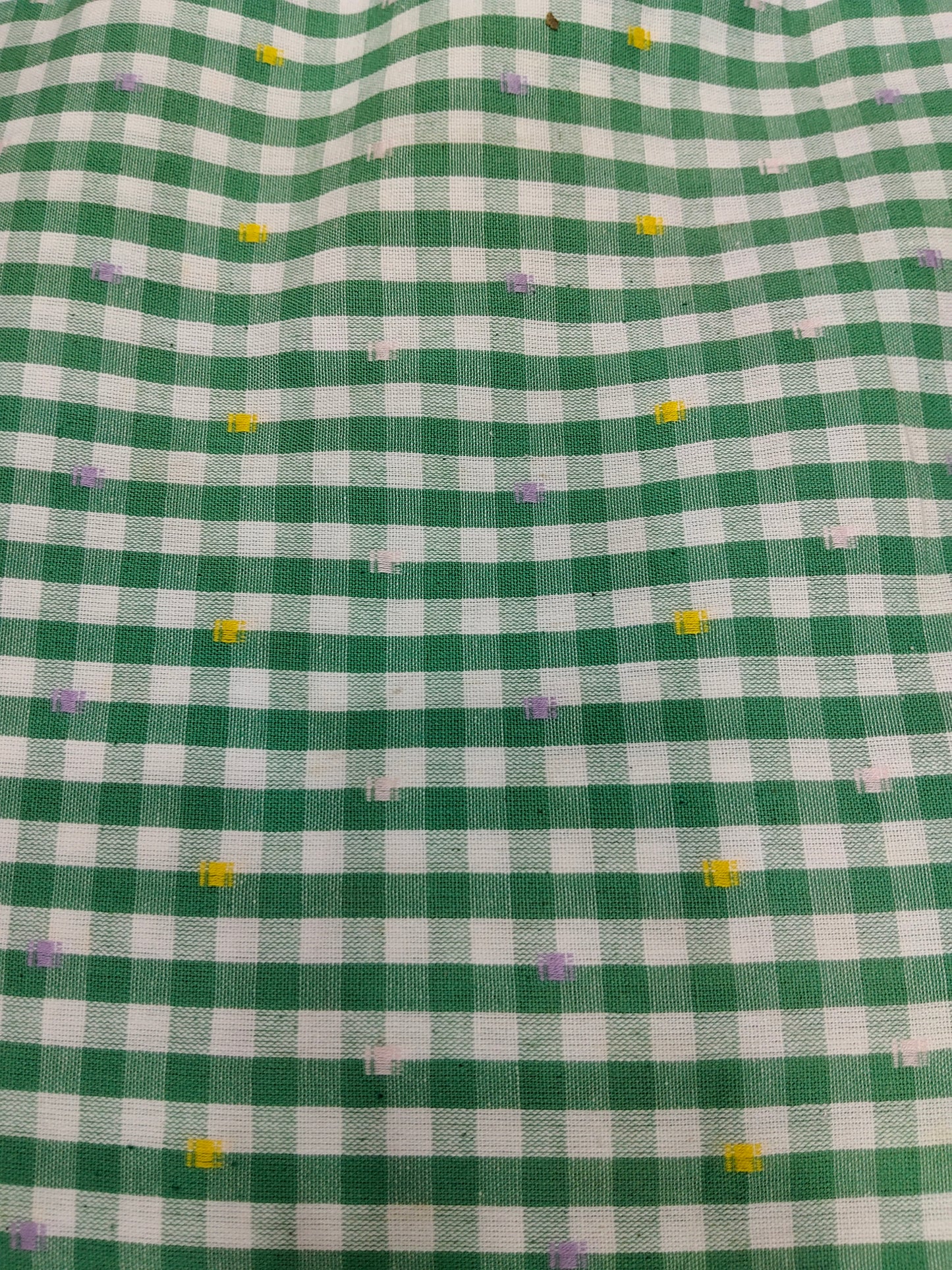 Buy Cotton Yarn Dyed Green Embroidered Gingham Check Fabric