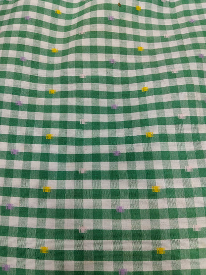 Buy Cotton Yarn Dyed Green Embroidered Gingham Check Fabric