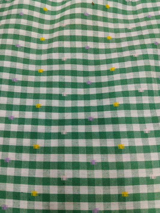 Buy Cotton Yarn Dyed Green Embroidered Gingham Check Fabric