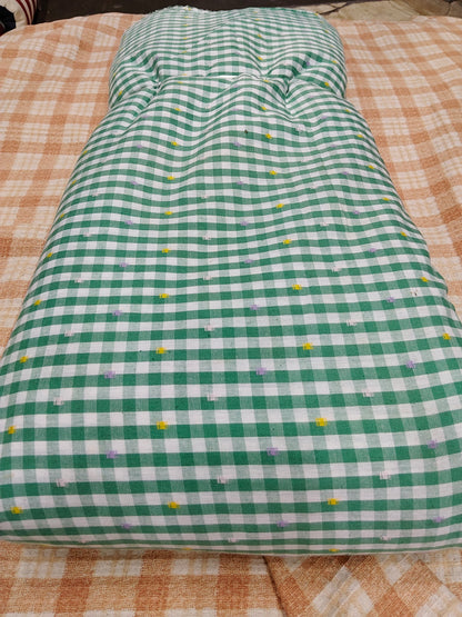 Buy Cotton Yarn Dyed Green Embroidered Gingham Check Fabric