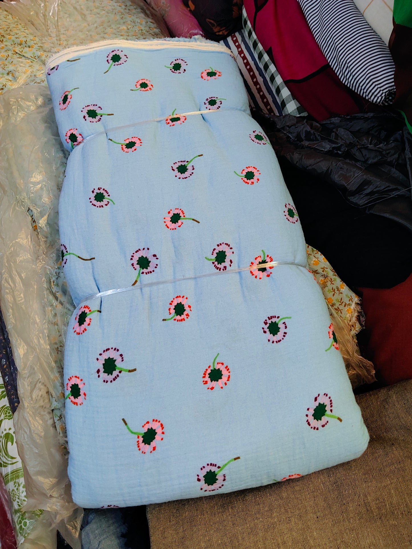 Buy Cotton Muslin Flower Design Double Cloth Fabric