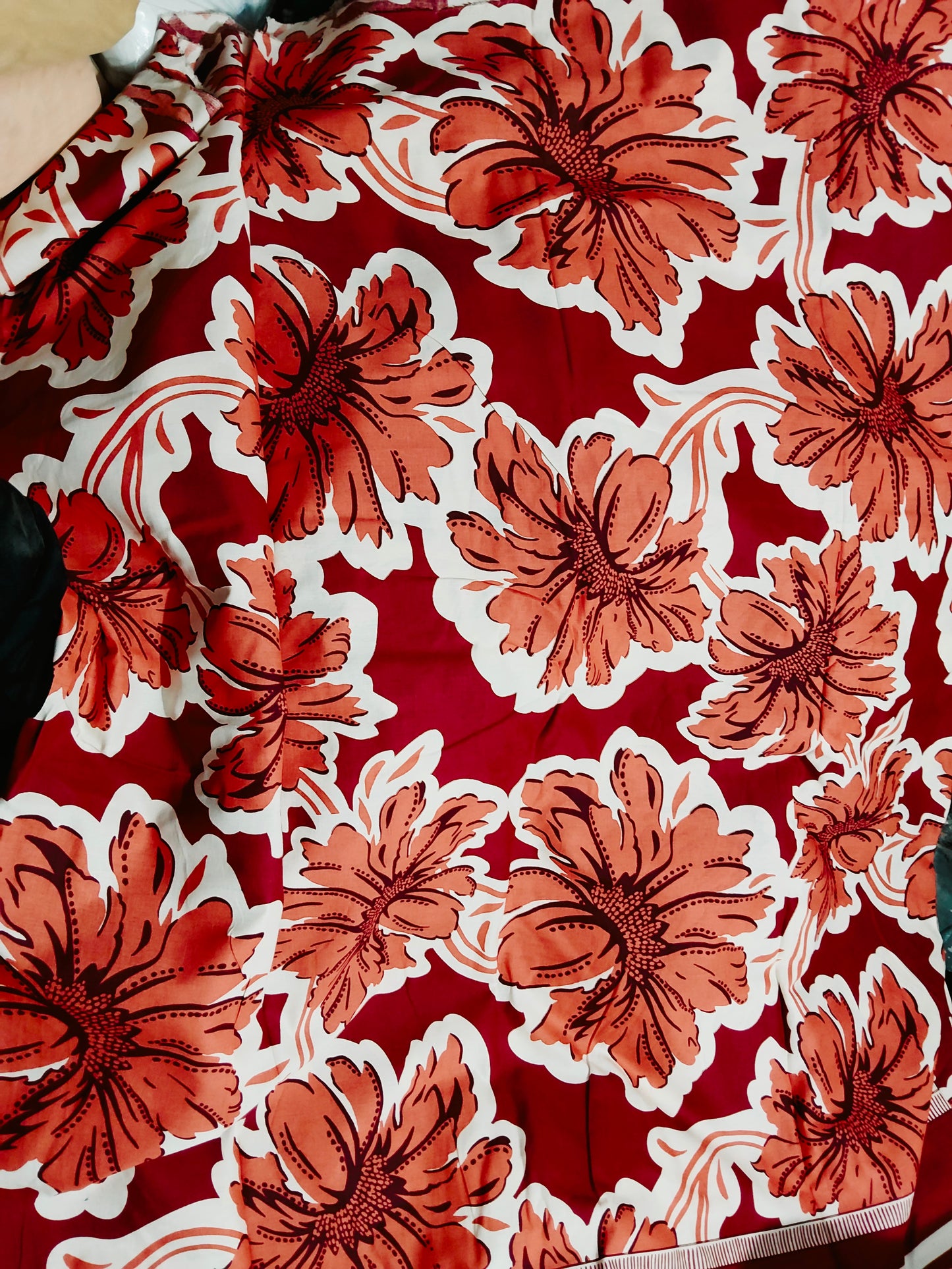 Buy Cotton Linen Blend Red Floral Print Fabric