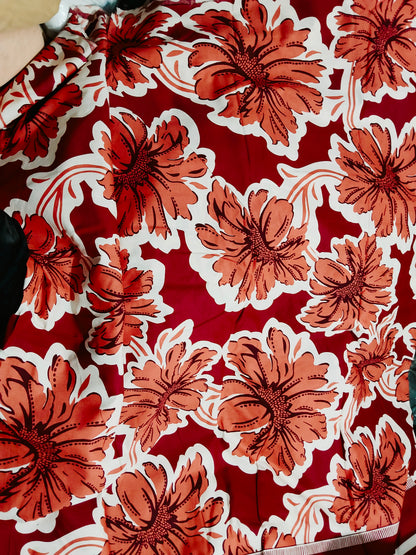 Buy Cotton Linen Blend Red Floral Print Fabric