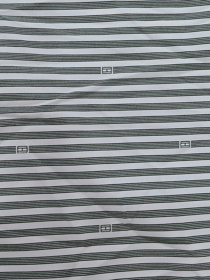 Buy Cotton Mill Made Green Micro-Geometric Motif Print Over Horizontal Stripes Fabric