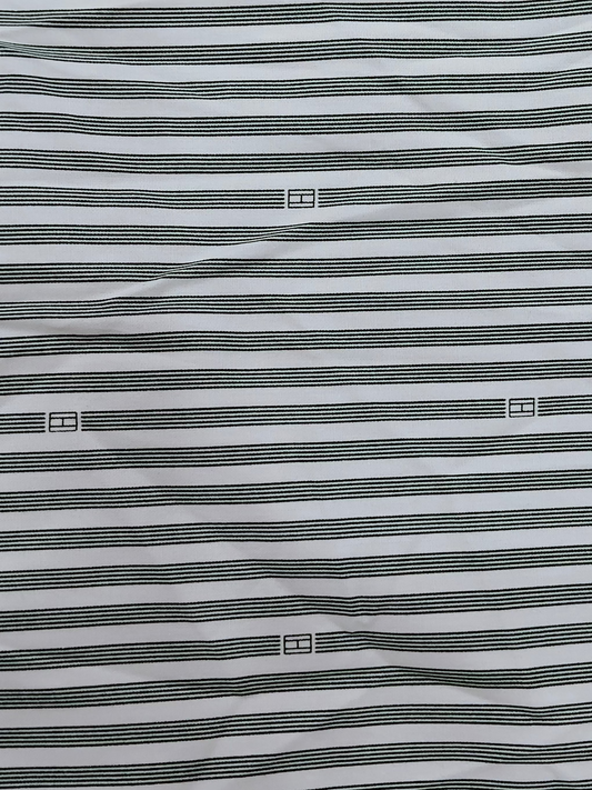 Buy Cotton Mill Made Green Micro-Geometric Motif Print Over Horizontal Stripes Fabric