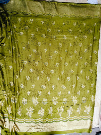 Buy Rayon Lurex Foil Border Floral Print Fabric