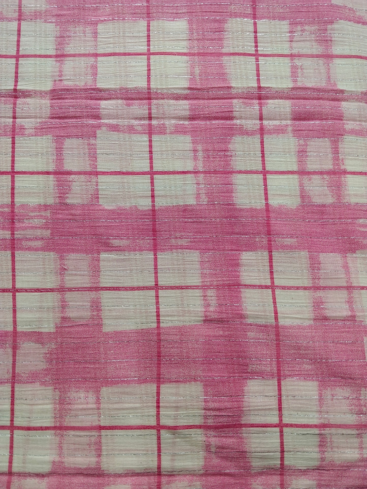Buy Cotton Lurex Watercolour Windowpane Pink Check Fabric