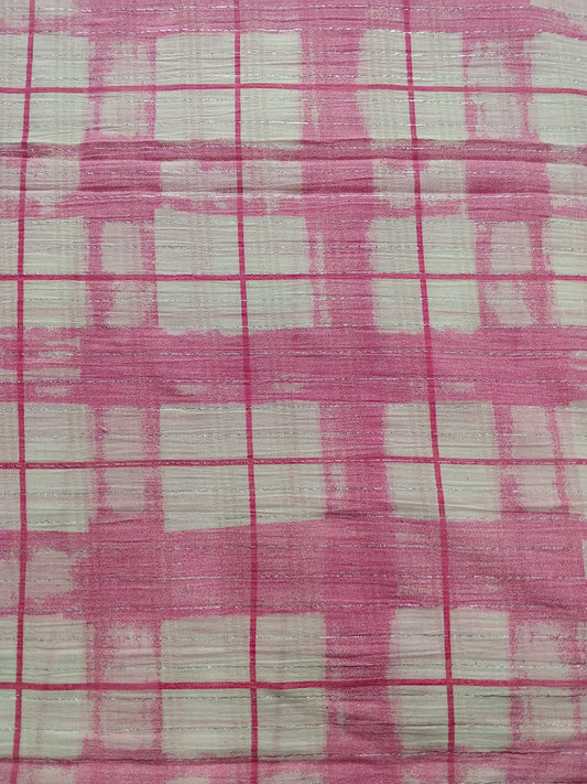 Buy Cotton Lurex Watercolour Windowpane Pink Check Fabric