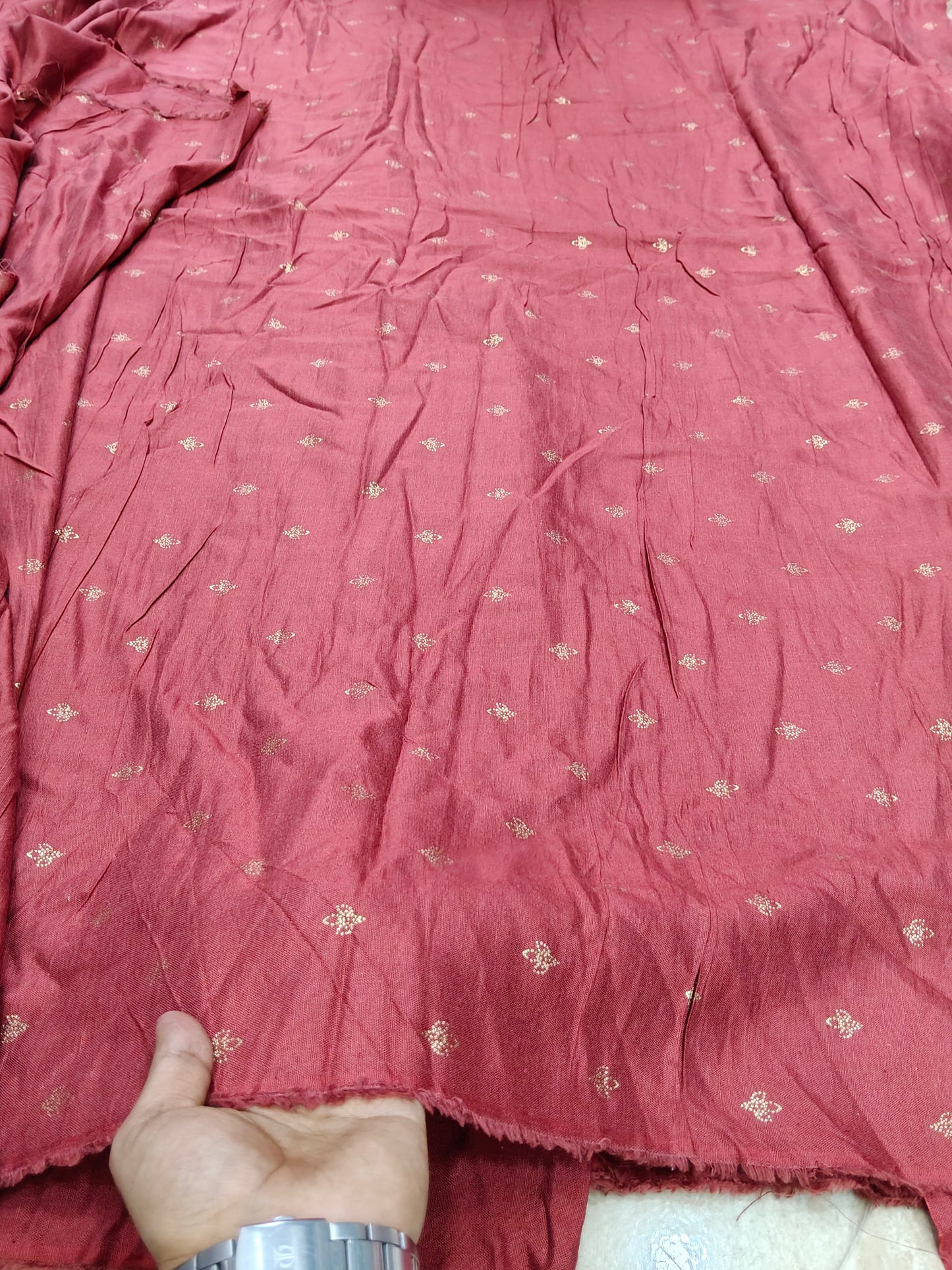 Buy Rayon Flex Butti Flower Motif Maroon Print Fabric