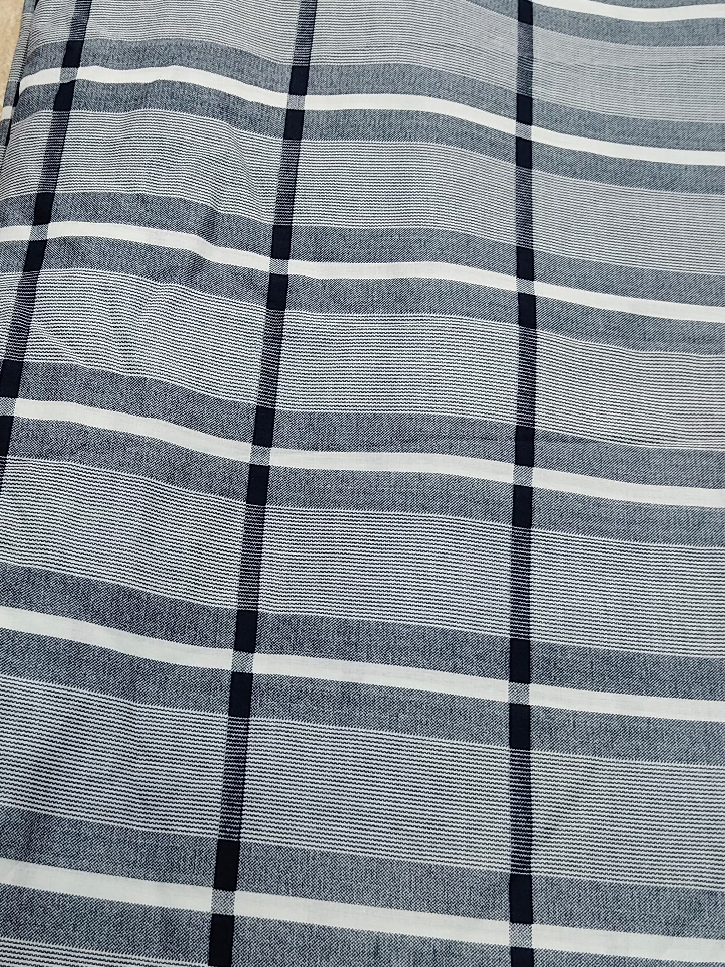 Buy Cotton Grey Multi Line Stripe Check Print Fabric