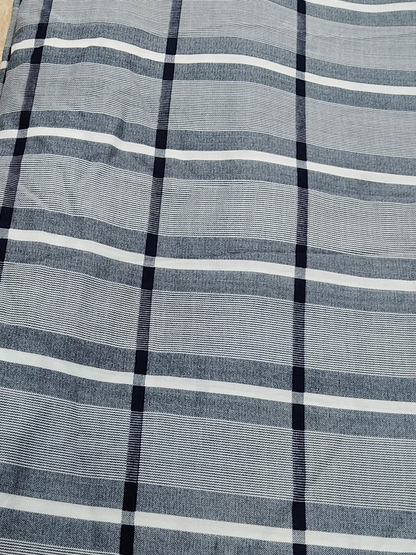 Buy Cotton Grey Multi Line Stripe Check Print Fabric